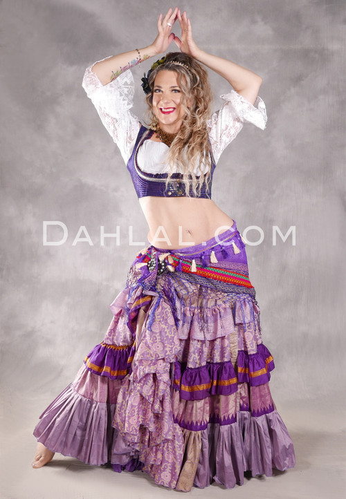 MOONLIGHT AVALON 25 Yard Silk Tiered Ruched Skirt - Lavender, Purple, Tan, Gold and Silver