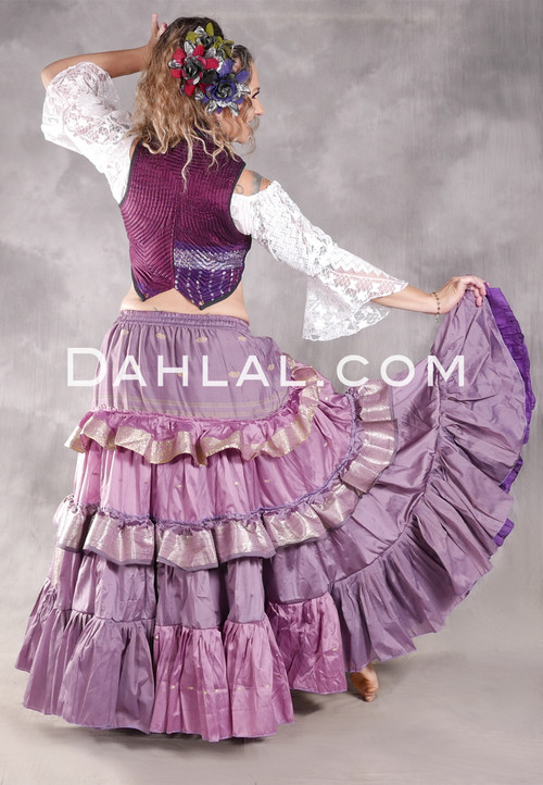 MOONLIGHT AVALON 25 Yard Silk Tiered Ruched Skirt - Dusty Lavender, Orchid, Gold and Silver