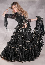 DARK MOON Black Satin 25 Yard Tiered Skirts - Black with Silver