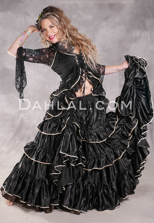 DARK MOON Black Satin 25 Yard Tiered Skirts - Black with Silver