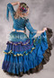 MOON FLOWER 25 Yard Printed Silk Tiered Ruched Skirt -Electric Royal Blue, Blue, Green, Purple and Gold