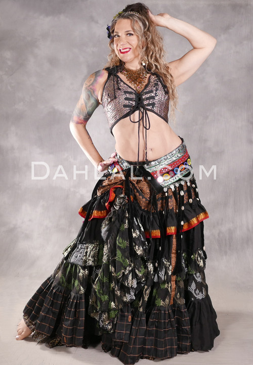 MOONLIGHT AVALON 25 Yard Silk Tiered Ruched Skirt - Black, Copper, Silver, Green, Red and Gold