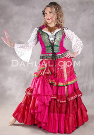 MOONLIGHT AVALON 25 Yard Silk Tiered Ruched Skirt - Fuchsia, Red, Wine, Green and Gold