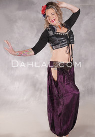 LUNA JADE Draped Silk Brocade Harem Pant -Plum, Silver, Copper and Green