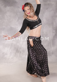 LUNA JADE Draped Silk Brocade Harem Pant -Black, Silver and Plum