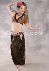LUNA JADE Draped Silk Brocade Harem Pant - Chocolate, Rust, Red and Silver