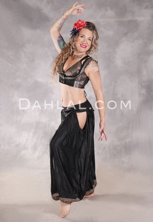 LUNA JADE Draped Silk Brocade Harem Pant - Black with Silver