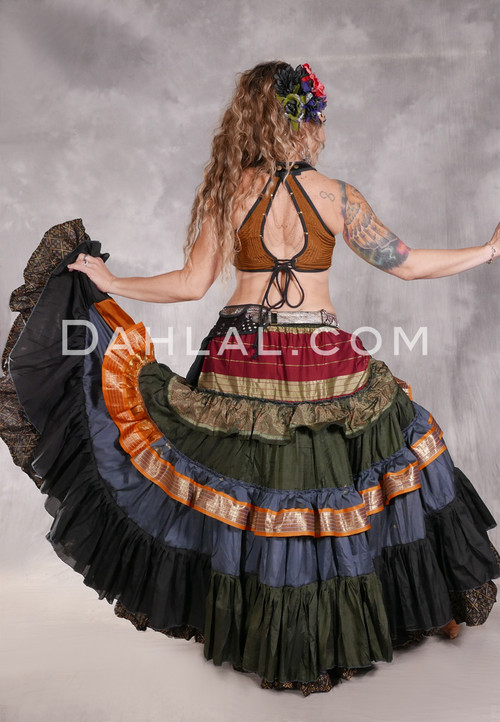 MOONLIGHT AVALON 25 Yard Silk Tiered Ruched Skirt - Forest Green, Red, Steel Blue, Black, Goldenrod and Gold