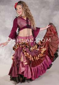MOONLIGHT AVALON 25 Yard Silk Tiered Ruched Skirt - Rose, Mauve, Rusty Wine, Gold and Goldenrod