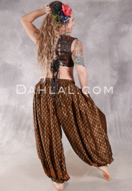 BEYOND THE DESERT Silk Blend Pocket Harem Pant - Dark Olive and Copper