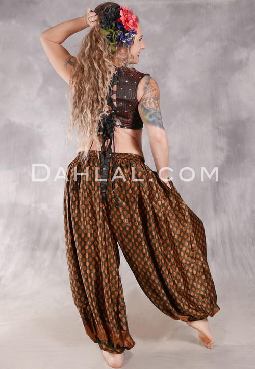 BEYOND THE DESERT Silk Blend Pocket Harem Pant - Dark Olive and Copper