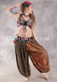 BEYOND THE DESERT Silk Blend Pocket Harem Pant - Black, Red, Gold and Sage
