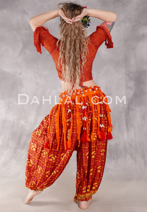 BEYOND THE DESERT Silk Blend Pocket Harem Pants - Wine, Yellow and Goldenrod