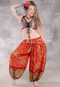 BEYOND THE DESERT Silk Blend Pocket Harem Pants - Red, Black with Peacock Print