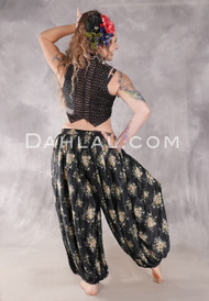 BEYOND THE DESERT Silk Blend Pocket Harem Pant - Black with Floral Print