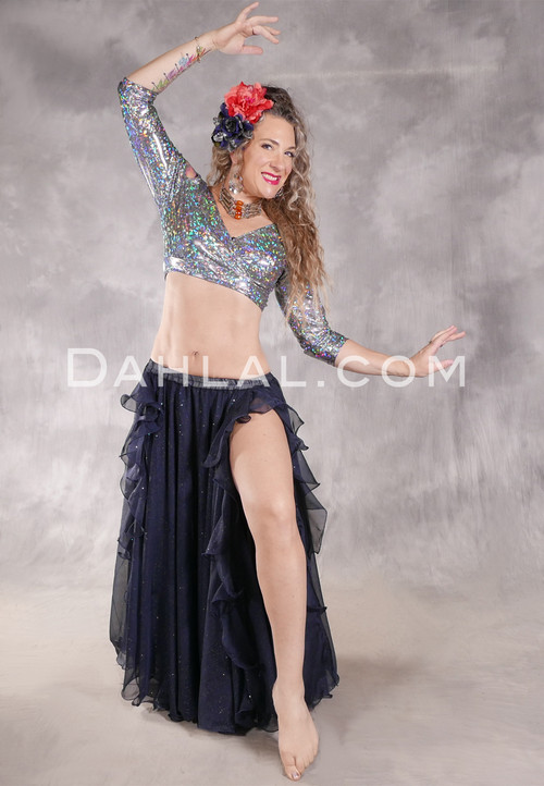 Ruffled Sparkle Double Chiffon Skirt - Midnight Blue
