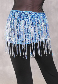 Egyptian Lace Hip Wrap - Medium Blue, Silver and Light Blue