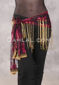 Egyptian Lace Hip Wrap - Black, Wine and Gold