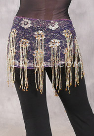 Egyptian Lace Hip Wrap - Dusty Blue Violet and Gold