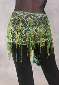 Egyptian Lace Hip Wrap - Green and Gold with Yellow and Green