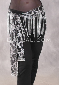 Egyptian Lace Hip Wrap - Black, White and Silver