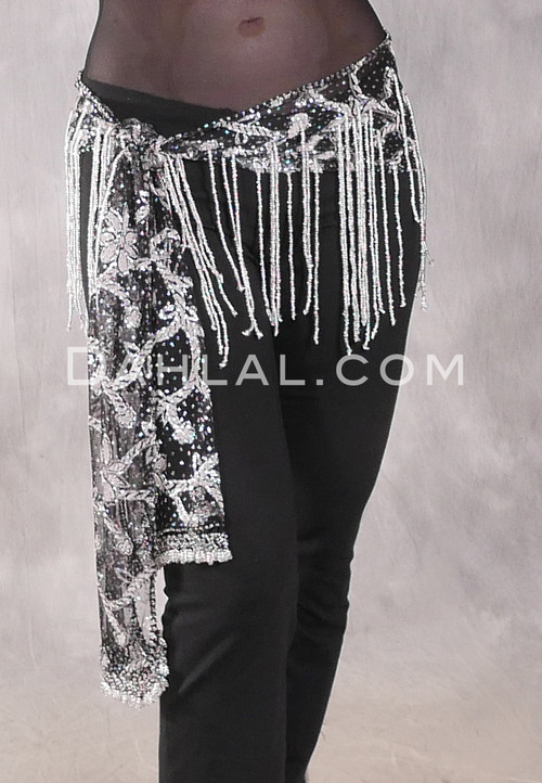Egyptian Lace Hip Wrap - Black, White and Silver