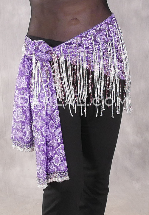 Egyptian Lace Hip Wrap - Purple, White, Silver and Amethyst