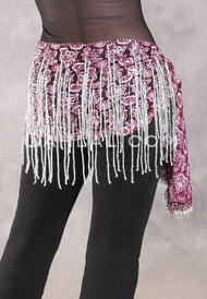 Egyptian Lace Hip Wrap - Wine and Pink with Silver and Amethyst