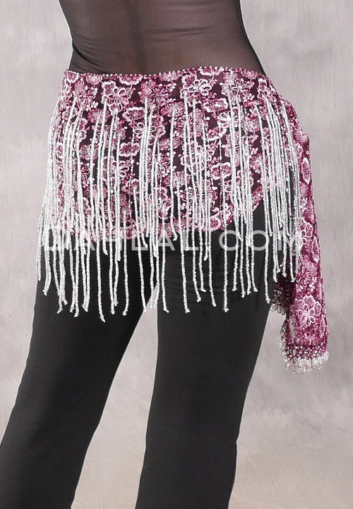 Egyptian Lace Hip Wrap - Wine and Pink with Silver and Amethyst
