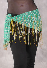 Egyptian Lace Hip Wrap - Mint and Gold with Yellow and Gold