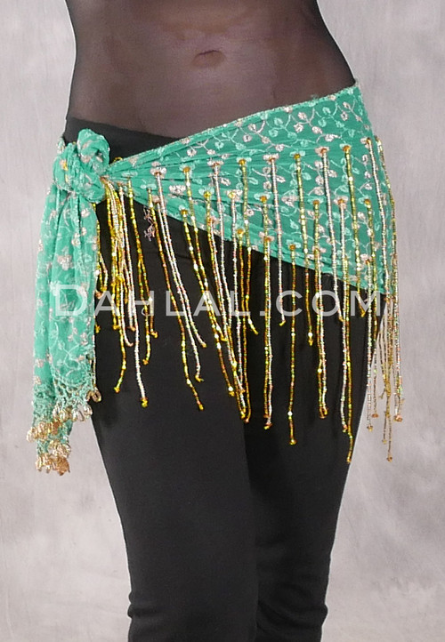 Egyptian Lace Hip Wrap - Mint and Gold with Yellow and Gold