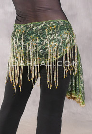 Egyptian Lace Hip Wrap - Green and Gold with Gold