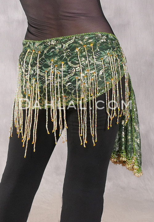 Egyptian Lace Hip Wrap - Green and Gold with Gold