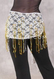 Egyptian Lace Hip Wrap - White, Silver and Yellow
