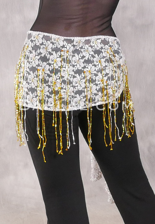 Egyptian Lace Hip Wrap - White, Silver and Yellow