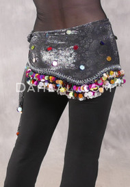 LUXOR WAVE Egyptian Hip Scarf - Metallic Charcoal with Multi-color and Silver