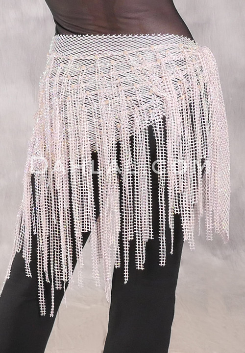 STARLIT Rhinestone Deep V Hip Shawl - Light Pink with Aurora Rhinestones