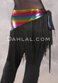 Lycra Fringe Hip Scarf - Metallic Rainbow with Black