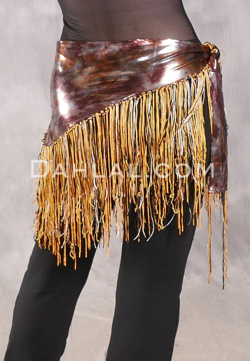 Lycra Fringe Hip Scarf - Metallic Print with Black, Gold, Goldenrod and Ivory