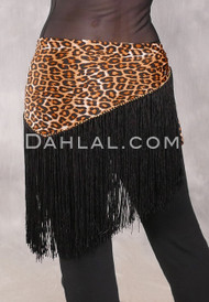Lycra Fringe Hip Scarf - Leopard Print with Black
