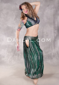 LUNA JADE Draped Silk Brocade Harem Pant - Green, Silver and Plum