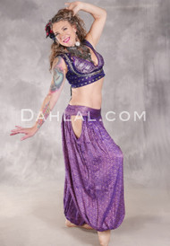 LUNA JADE Draped Silk Brocade Harem Pant - Purple, Fuchsia and Silver