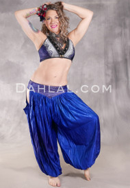 LUNA JADE Draped Silk Brocade Harem Pant - Royal Blue, Fuchsia and Silver