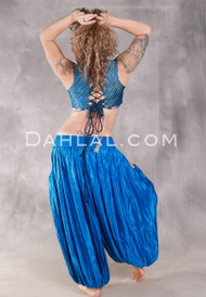 LUNA JADE Draped Silk Brocade Harem Pant - Turquoise, Silver and Fuchsia
