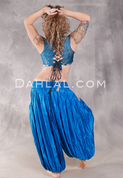 LUNA JADE Draped Silk Brocade Harem Pant - Turquoise, Silver and Fuchsia