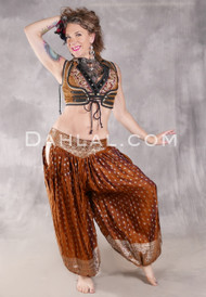 LUNA JADE Draped Silk Brocade Harem Pant - Sienna, Silver and Purple