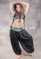 LUNA JADE Draped Silk Brocade Harem Pant - Dark Chocolate, Green and Silver