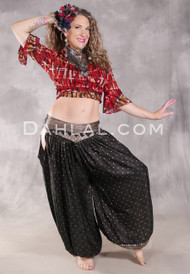 LUNA JADE Draped Silk Brocade Harem Pant - Black with Silver II