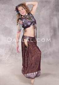 LUNA JADE Draped Silk Brocade Harem Pant - Brown with Silver