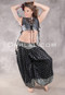 LUNA JADE Draped Silk Brocade Harem Pant - Black with Mint and Silver